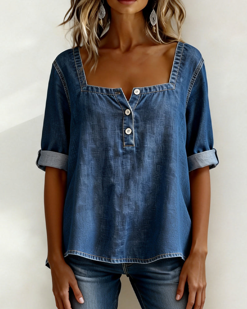 Avélia™ | Camicia denim con collo quadrato