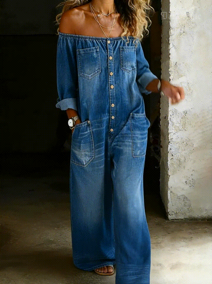 Elena™ | Tuta denim spalle scoperte