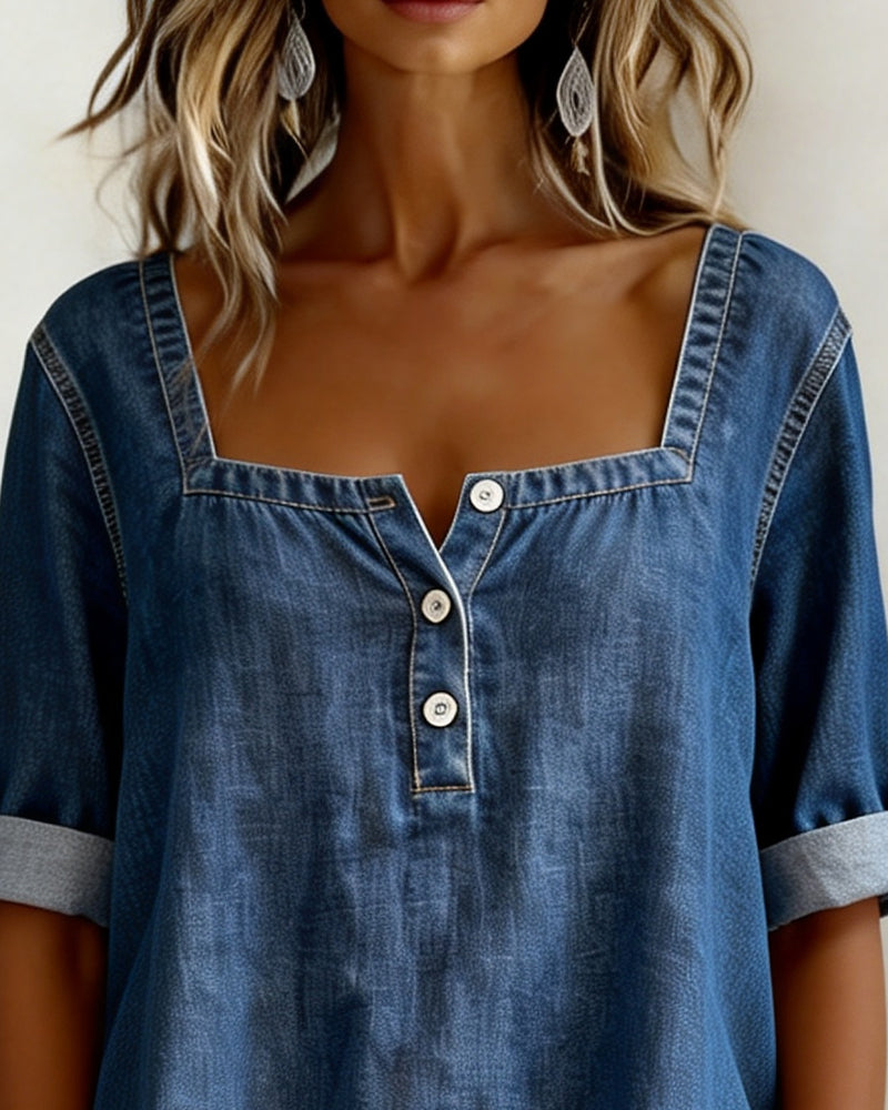 Avélia™ | Camicia denim con collo quadrato