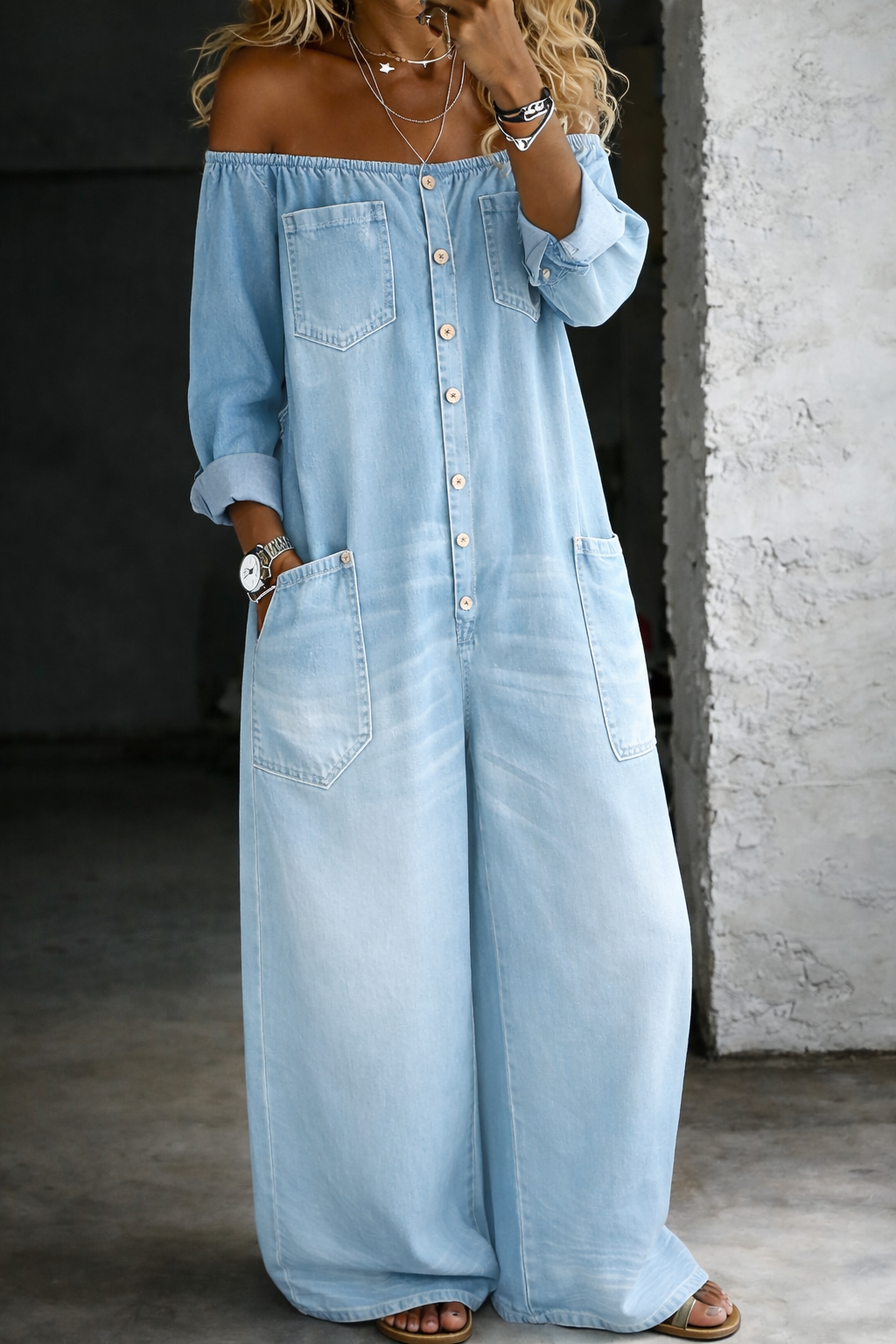 Elena™ | Tuta denim spalle scoperte