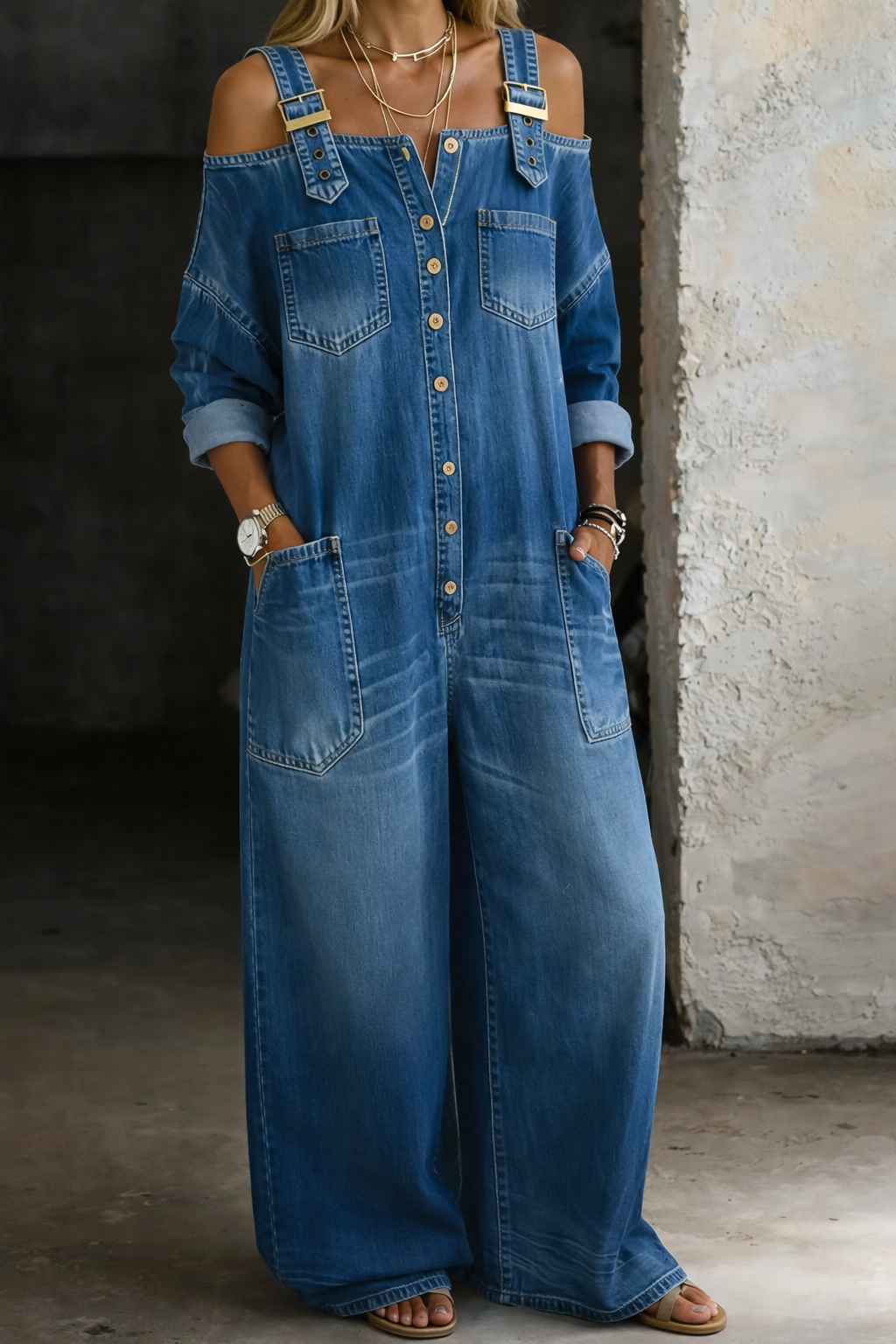 Sophia™ | Tuta jeans con spalle scoperte