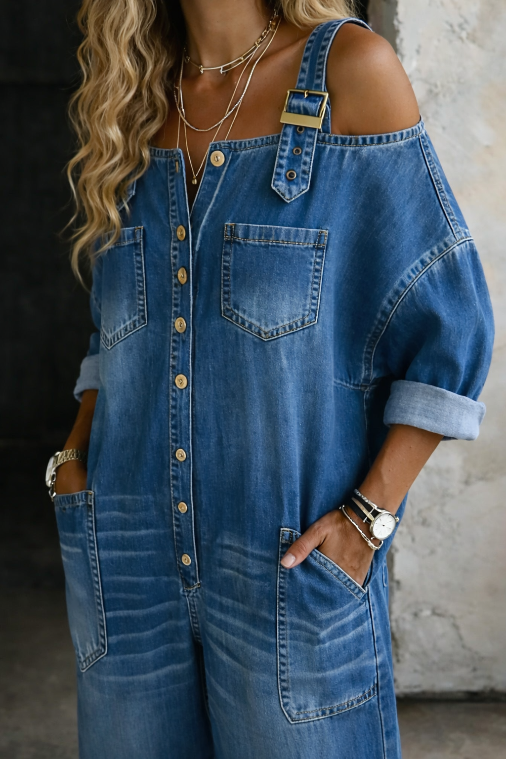 Sophia™ | Tuta jeans con spalle scoperte