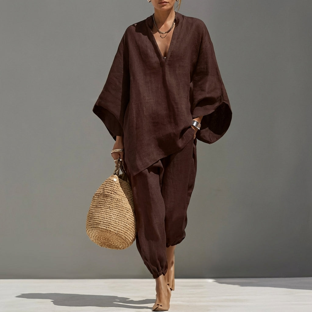 Marina | Coordinato Casual di Dos Piezas con Cuillo en V Donna