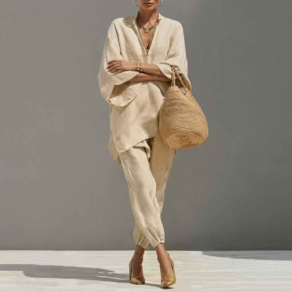 Marina | Coordinato Casual di Dos Piezas con Cuillo en V Donna
