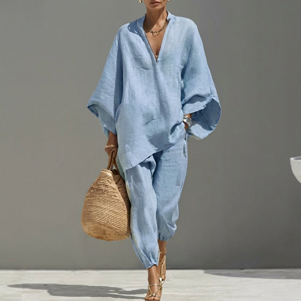 Marina | Coordinato Casual di Dos Piezas con Cuillo en V Donna