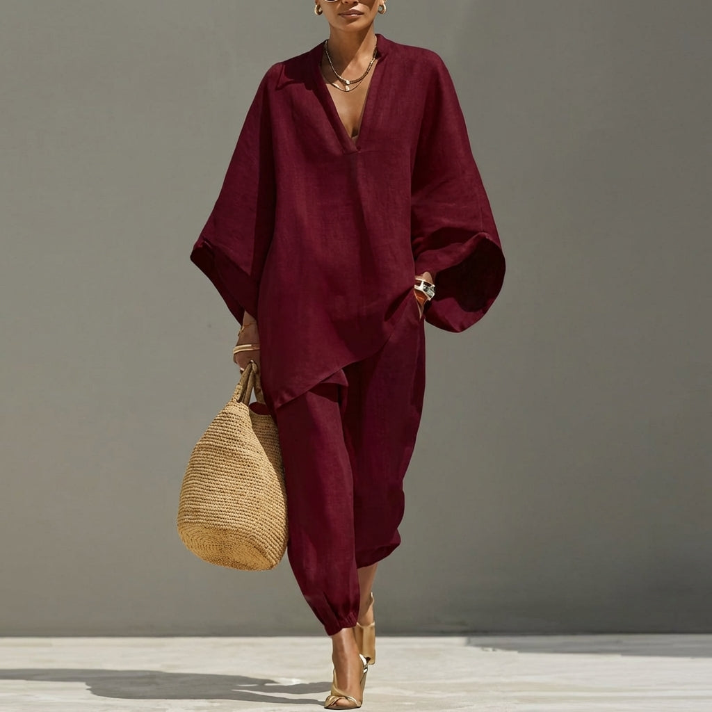 Marina | Coordinato Casual di Dos Piezas con Cuillo en V Donna