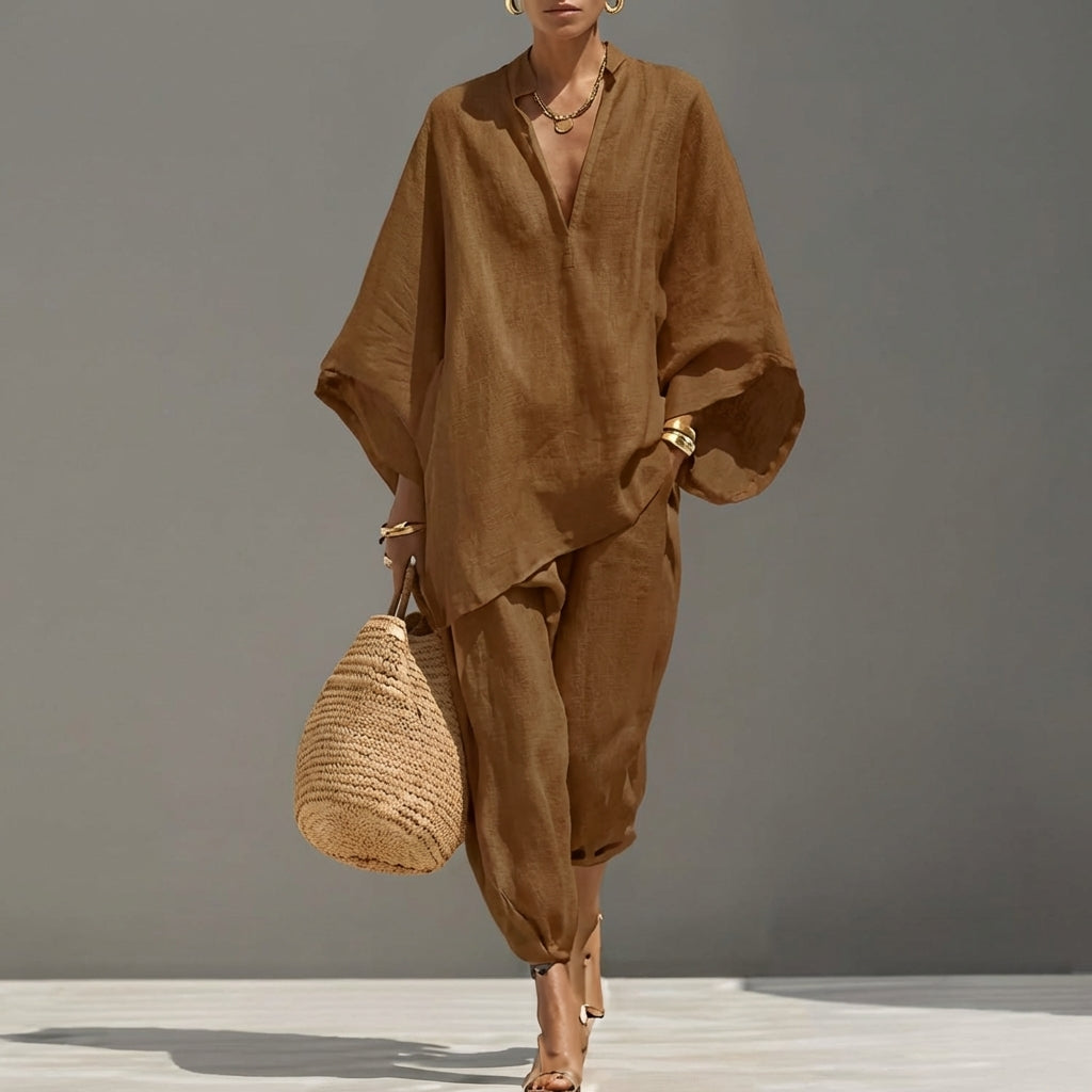 Marina | Coordinato Casual di Dos Piezas con Cuillo en V Donna