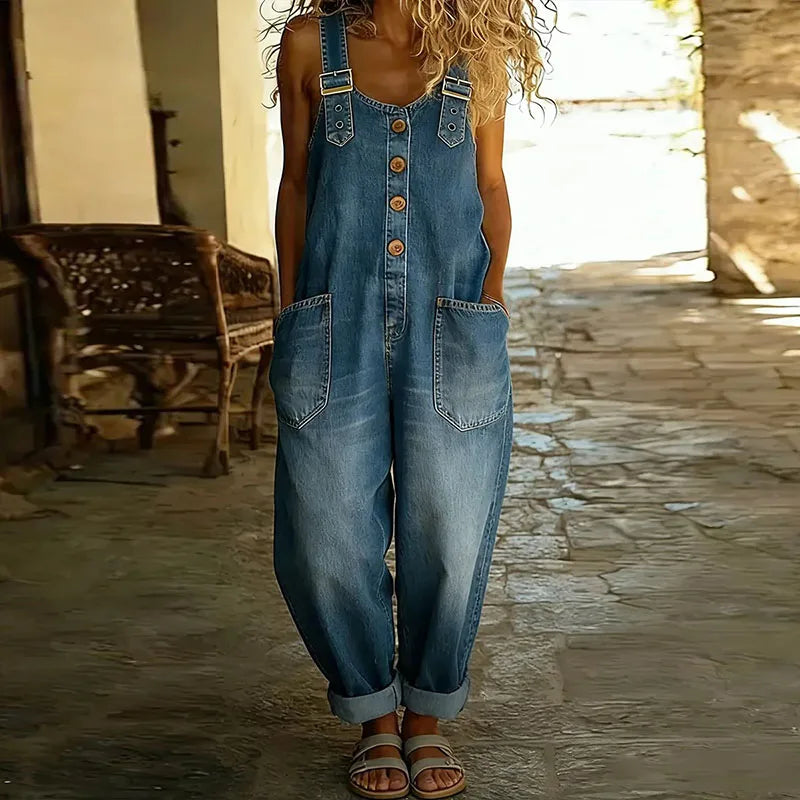 Mae™ | Salopette vintage in cotone dox effeto denim