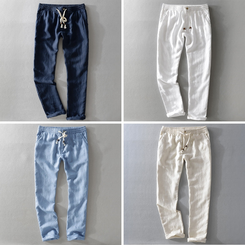 Harrington 100% Lino Pantaloni with Easy Waist Comfort