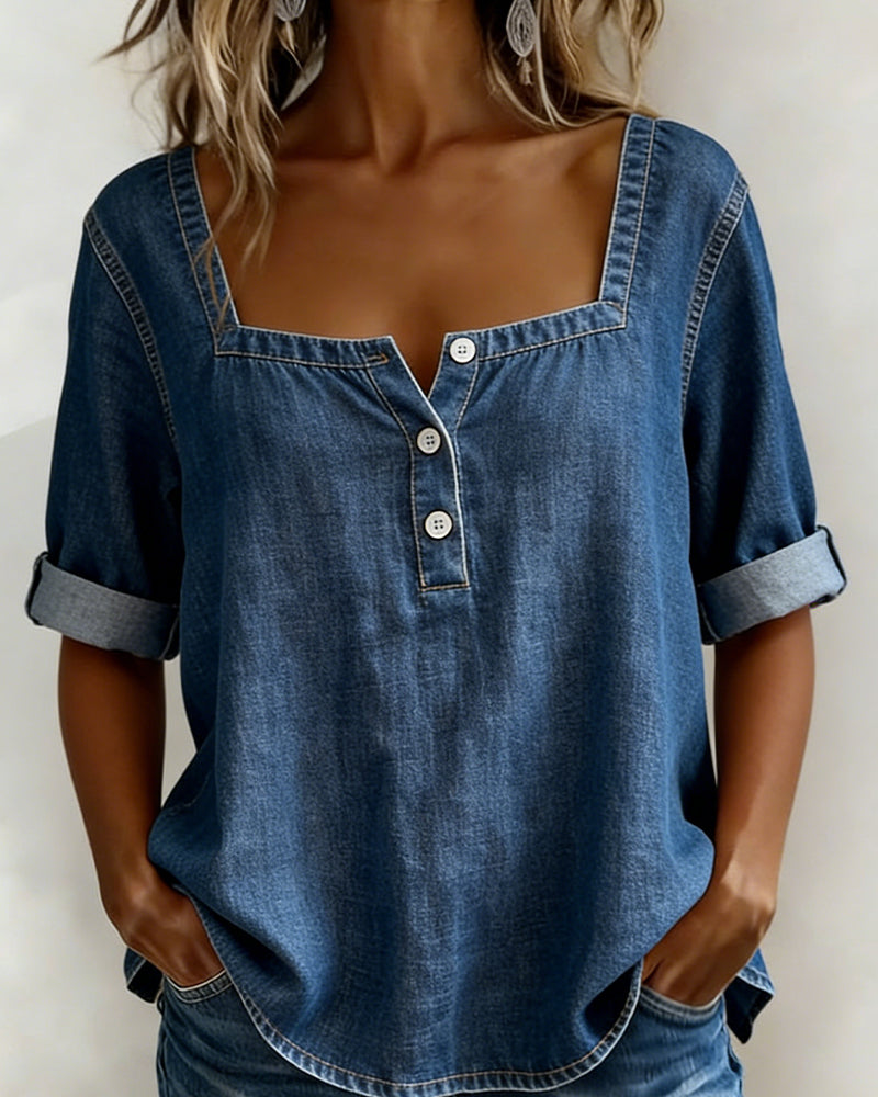 Avélia™ | Camicia denim con collo quadrato