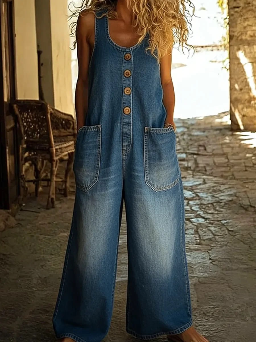 Ruth™ | Salopette in denim coton lavé vintage